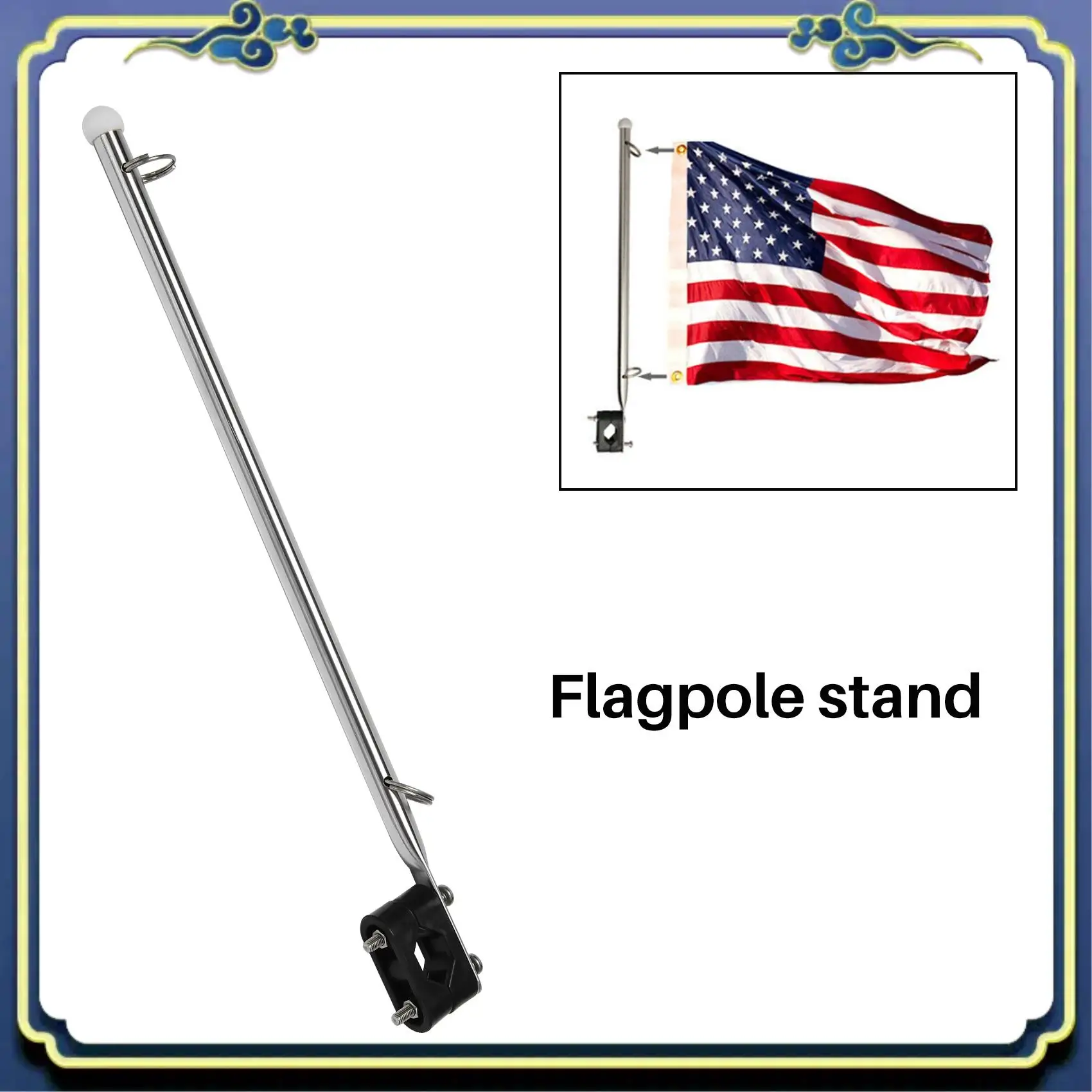 

AU16-2X 14 Inch Flag Pole Holder Stainless Steel 7/8 Inch 1 Inch Rail Mount For Boat/Yacht