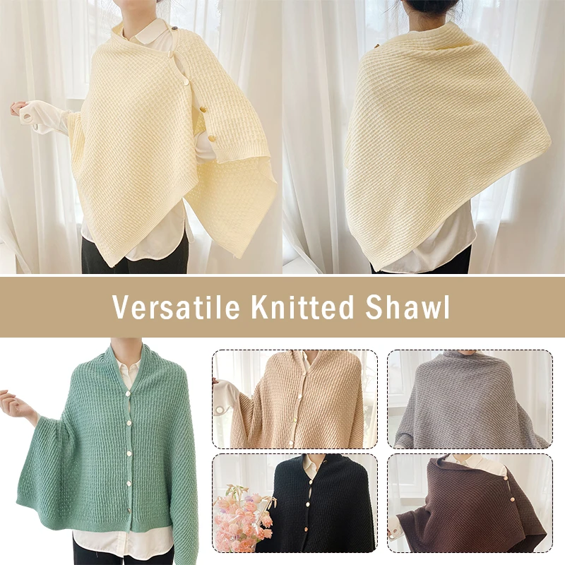 Women Capes Coat Autumn Spring Female All-match Ponchos Wraps Scarf Stoles Single Breasted Shawl Knitted Cardigan Cloak