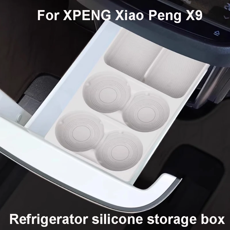 

For XPENG Xiao Peng X9 2024 2025 Car Refrigerator Cup Holder Beverage Fixed Compartment Silicone Pad Storage Box Accessory