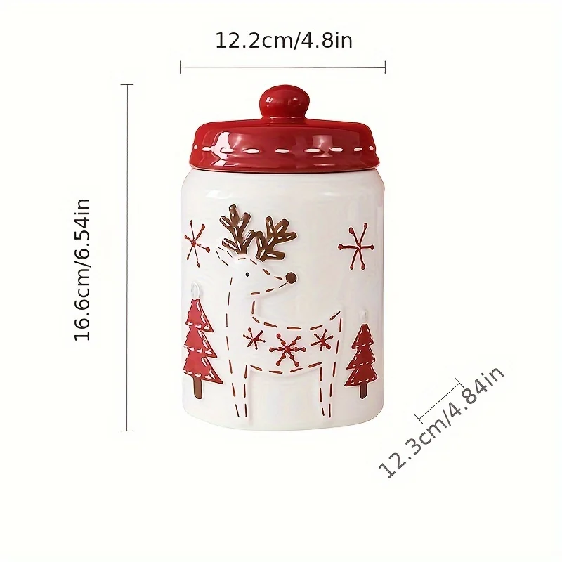 جرة بسكويت من السيراميك لعيد الميلاد الشمالي، تصميم سانتا والرنة، غطاء علوي قابل للطي، هدية العيد وتخزين الوجبات الخفيفة. غسل اليد فقط.