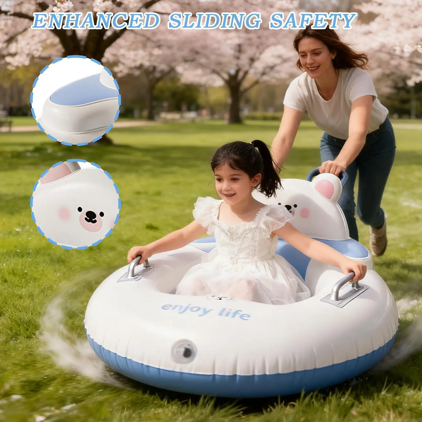 ألعاب رياضية شتوية مزلجة ثلجية مع مقابض زلاجات شديدة التحمل للأعمار من 3 سنوات والأطفال والكبار والأنشطة العائلية والتزلج في الهواء الطلق والحديقة #2