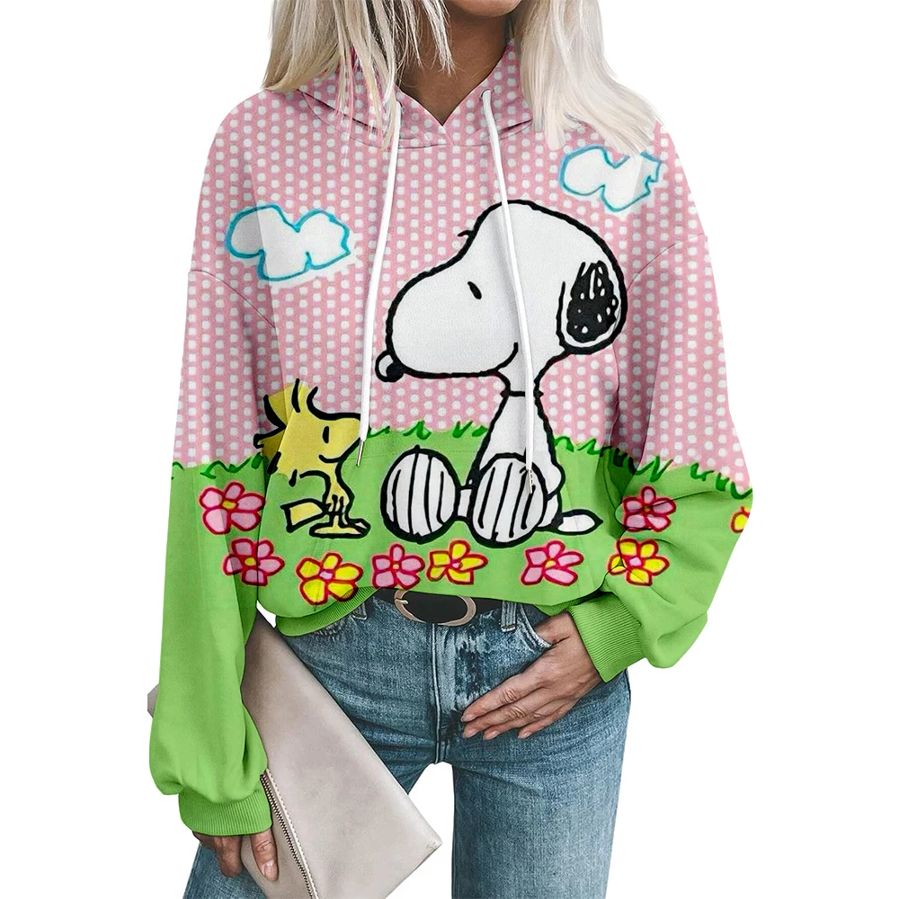 Nowa bluza z kapturem z nadrukiem kreskówkowego Snoopy'ego, urocza damska luźna bluza z kapturem, kreskówkowa, dla par, codzienna, uniwersalna, modna.