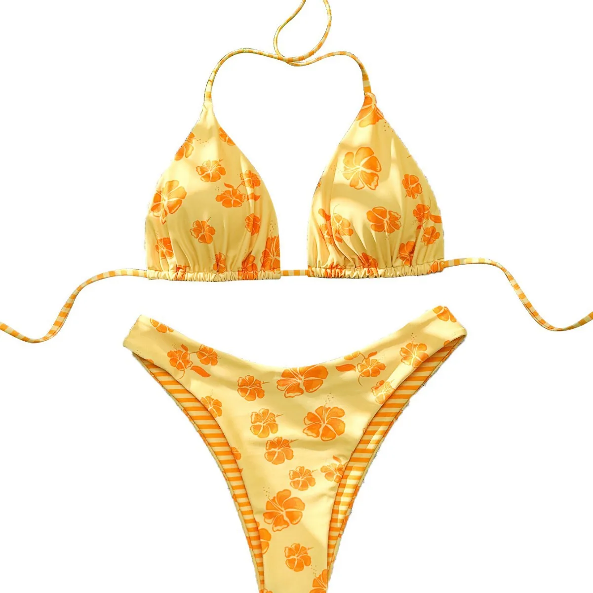 

2025 New Split Swimsuit Women's European and American Bikini Floral High Waist Bikini