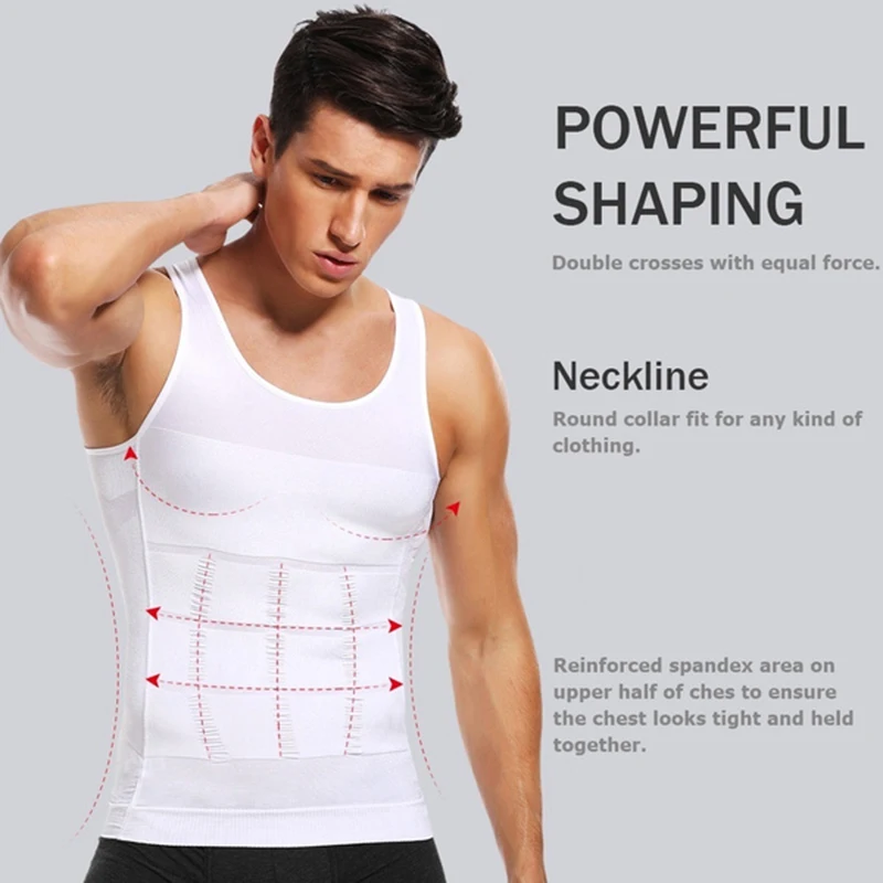 Compressão undershirt masculino corpo shaper addomen controle tanque superior preto treino ginásio camisas emagrecimento shapewear ab colete de peso