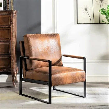 Image Classic Mid Century Modern Accent Chair with Durable Square Metal Frame, Armchair for Living Room, Bedroom,