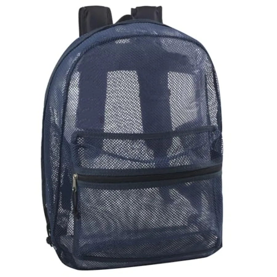 Transparent Mesh Backpacks for School,Beach, Travel - Mesh See Through Backpack with Padded Straps Blue Large