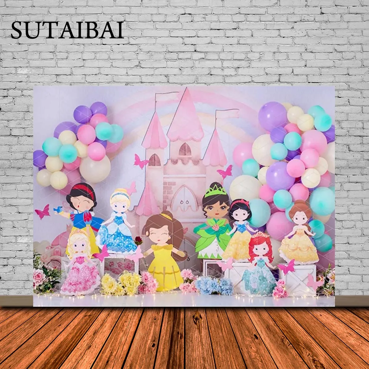 

Spring Castle Floral Rainbow Photography Backdrop Garden Flower Wonderland Girl Princess Birthday Portrait Photo Background