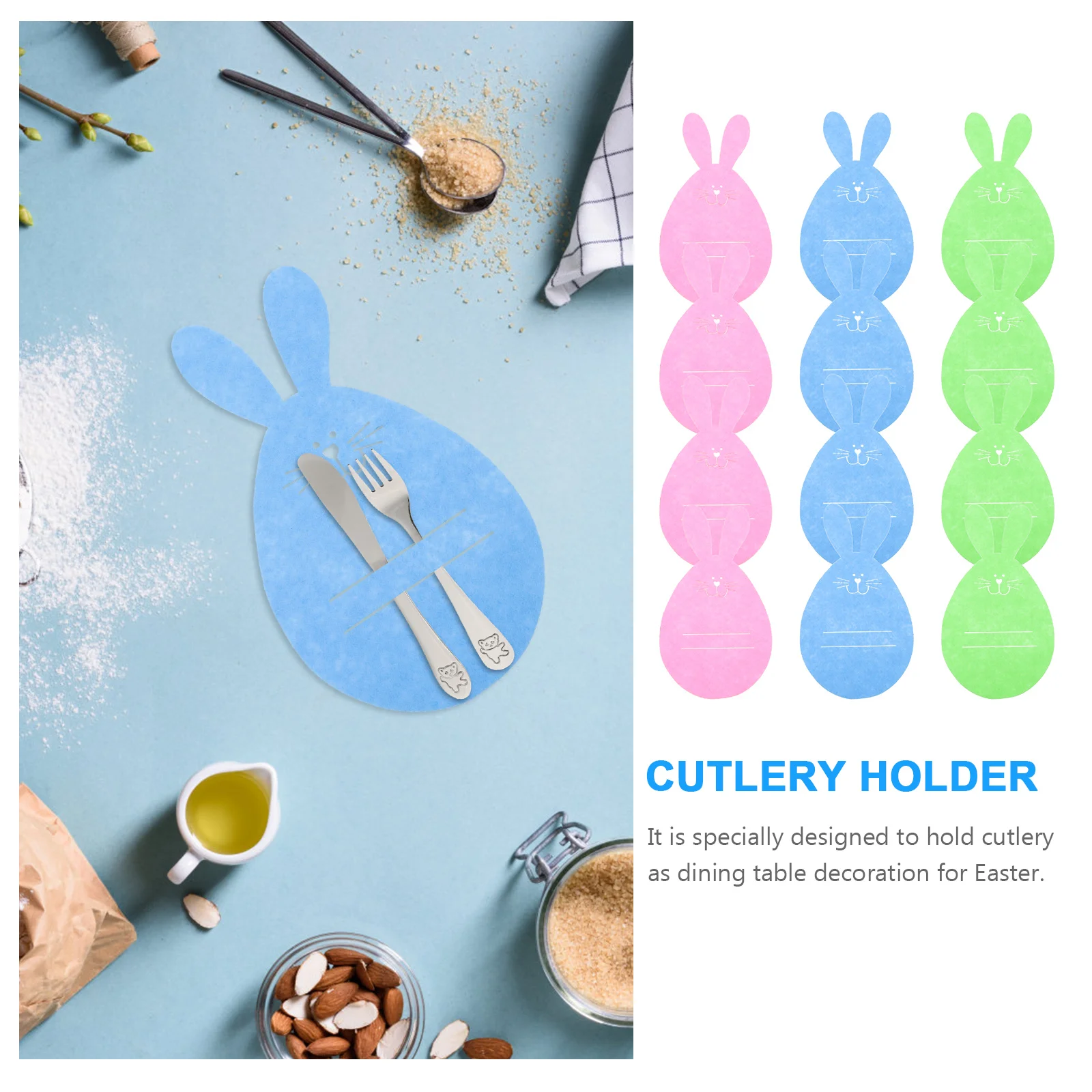 

12 Pcs Rabbit Head Cutlery Set Easter Themed Tableware Covers Bunny Shape Bags Cloth Storage Knife Fork Holder