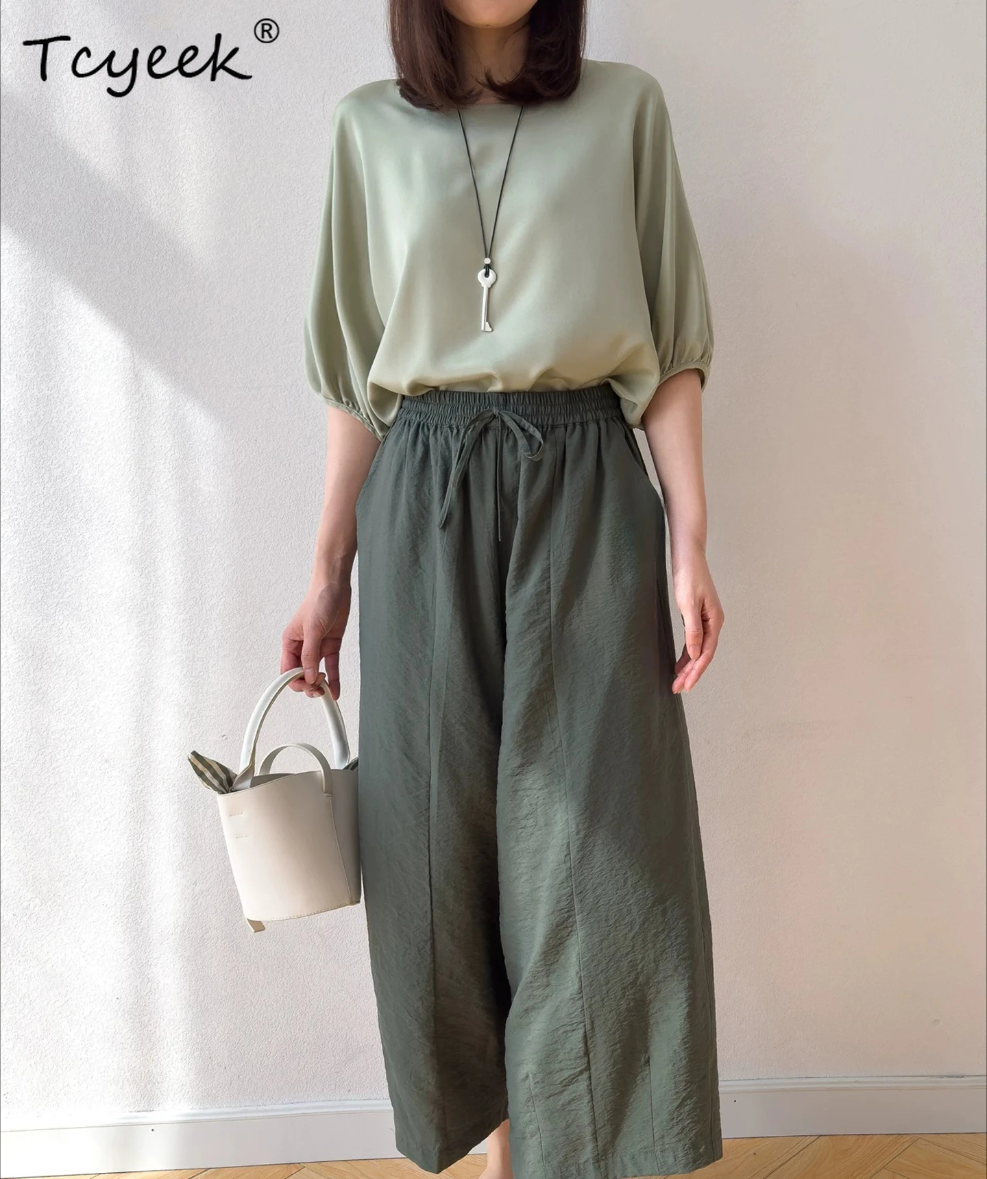 

Tcyeek 76% Mulberry Silk Woman Pants Summer Clothes Elastic Waist Casual Harem Pants Women Loose Streetwear Pantalones Mujer