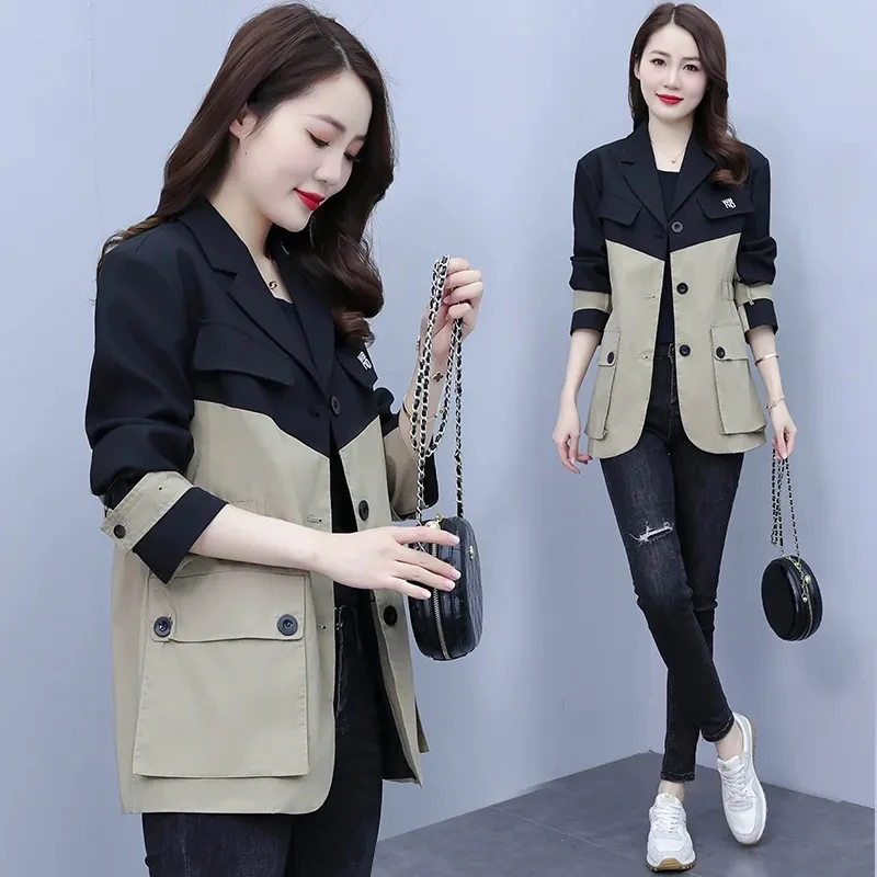 Color Block Loose Fitting Waist Slimming Suit Jacket Female Fashion Women's Blazer European American Style Spring Autumn Jackets