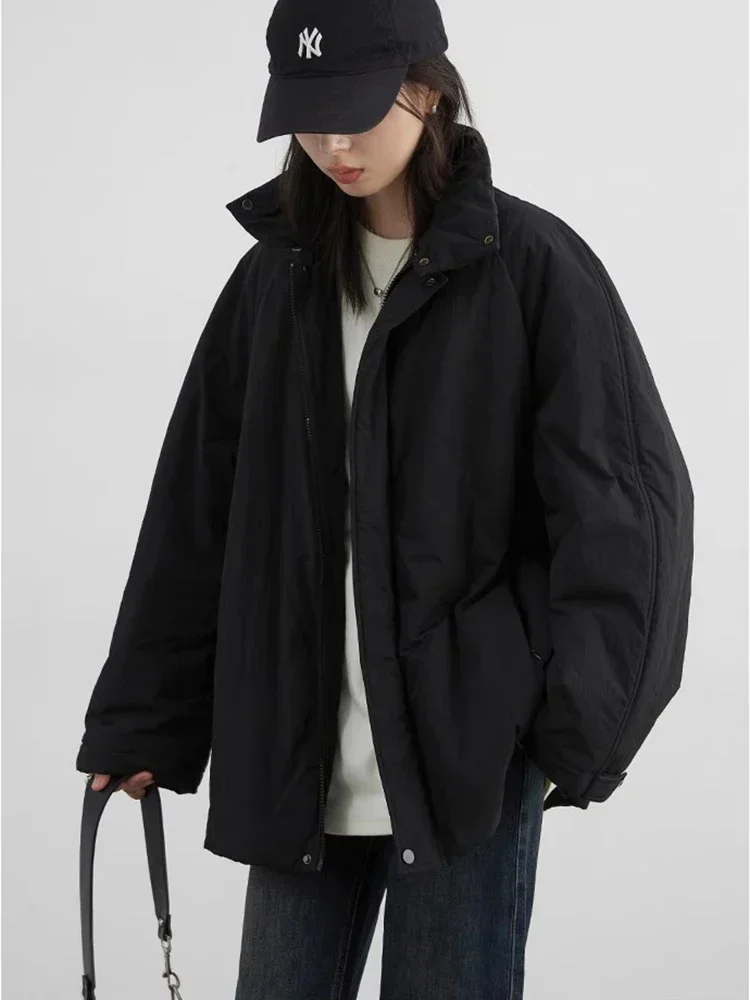 CHIC VEN Women Parkas Streetwear Loose Solid Stand Collar Female Jacket Mid Length Woman Coat Sports Autumn Winter 2024