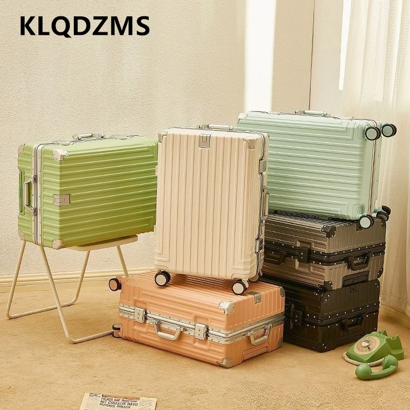 

KLQDZMS 20"22"24"26"28Inch Suitcase Aluminum Frame Boarding Box Large Capacity Trolley Case Wheeled Travel Bag Women's Luggage