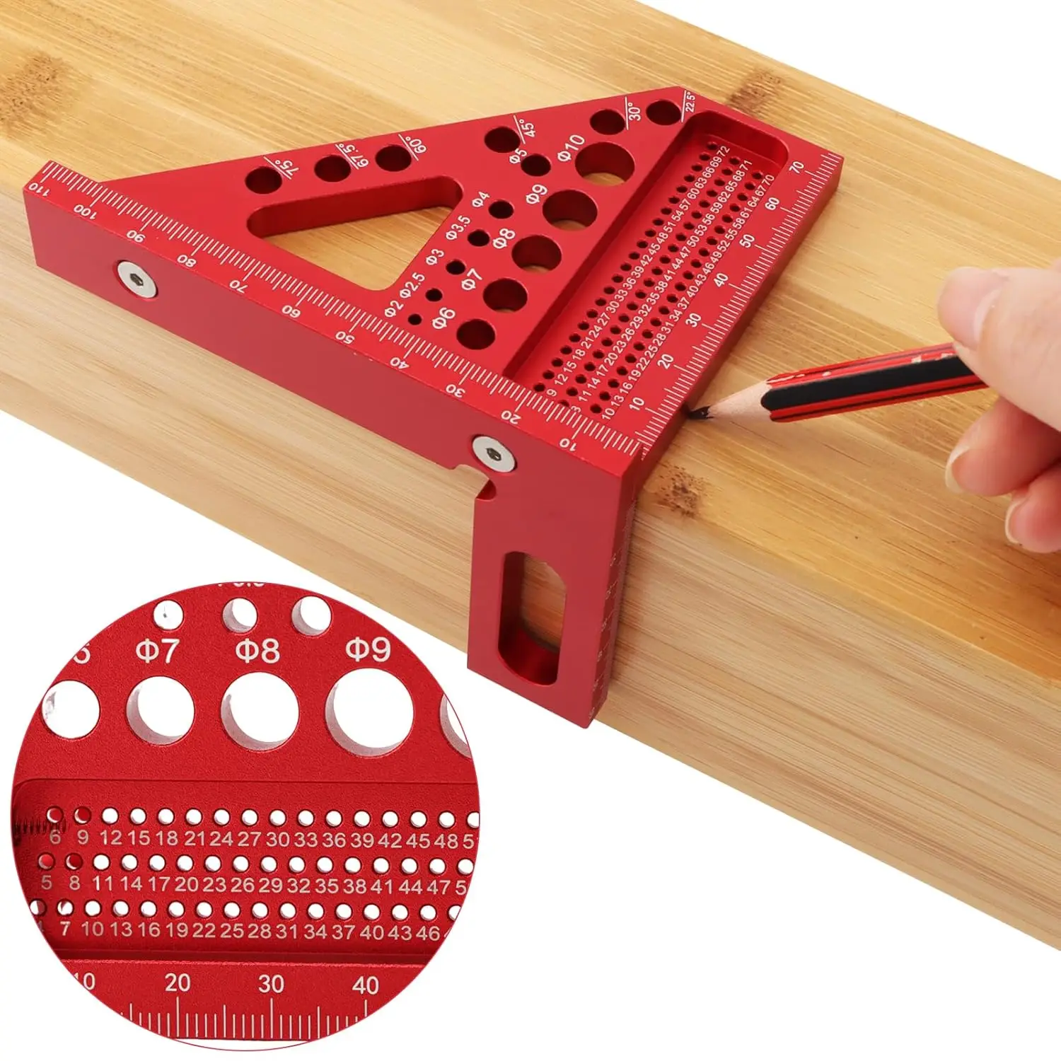 3D Multi-Angle Measuring Ruler - Small Carpenter Square Woodworking Tool, Triangle Ruler,Includes Angle Fixing Pin and Tool Set,