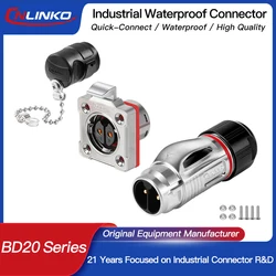 CNLINKO Waterproof Industrial BD20 Aviation Connector 2 3 4 5 7 9 12 14 Pin Plug and Socket Panel Mount Metal Wire Connectors