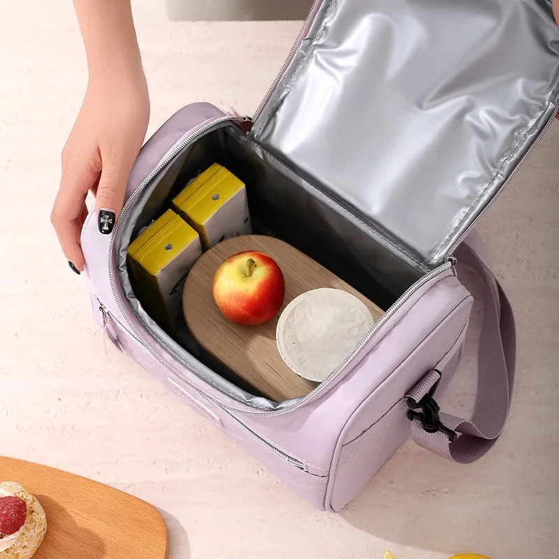 New women's shoulder insulated bag, ice pack, bento bag, large capacity thickened food refrigerated bag, student lunch box bag image 3