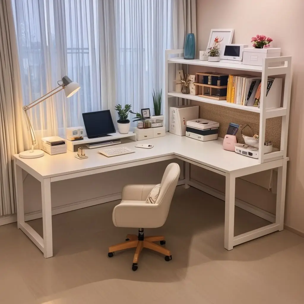 

Corner computer desk Desktop e-sports table Hole board Bookshelf Desk Bedroom Home L-shaped Workbench