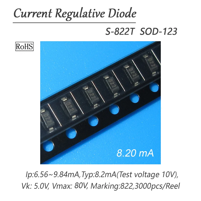 5PCS CRD  S-822T 8.20mA SMD SOD-123 Current Regulative Diode New It Can be Applied to LED Power Supply and Sensors