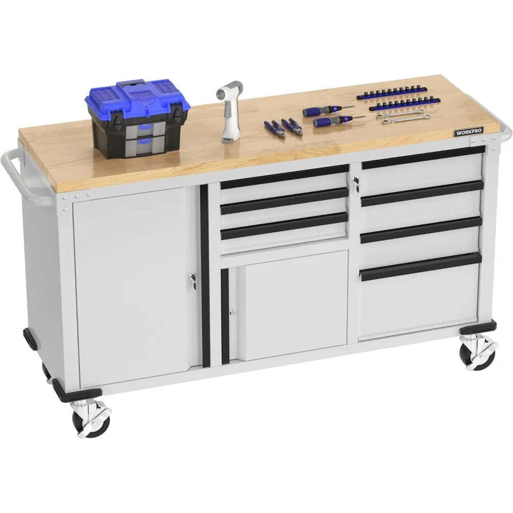 

62" Rolling Tool Chest, Heavy Duty Mobile Tool Storage Cabinet with 7-Drawer & 2-Door, Power Strip, Locking System, 1000LBS