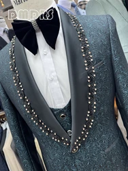 Haute Couture Men's Luxury Suit Set, High Quality Jacquard Men's 3-Piece Suit Set, One Button, Shawl Neck Blazer, Vest Trousers