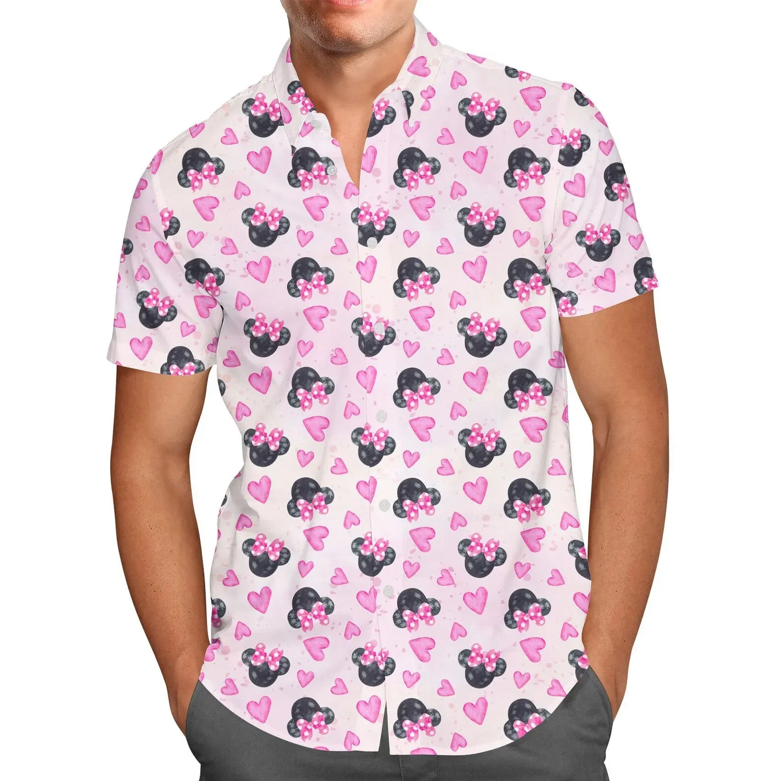 Disney World masculino camisa havaiana, de botão, manga curta, Mickey, Minnie, crianças, mulheres, Walt, moda