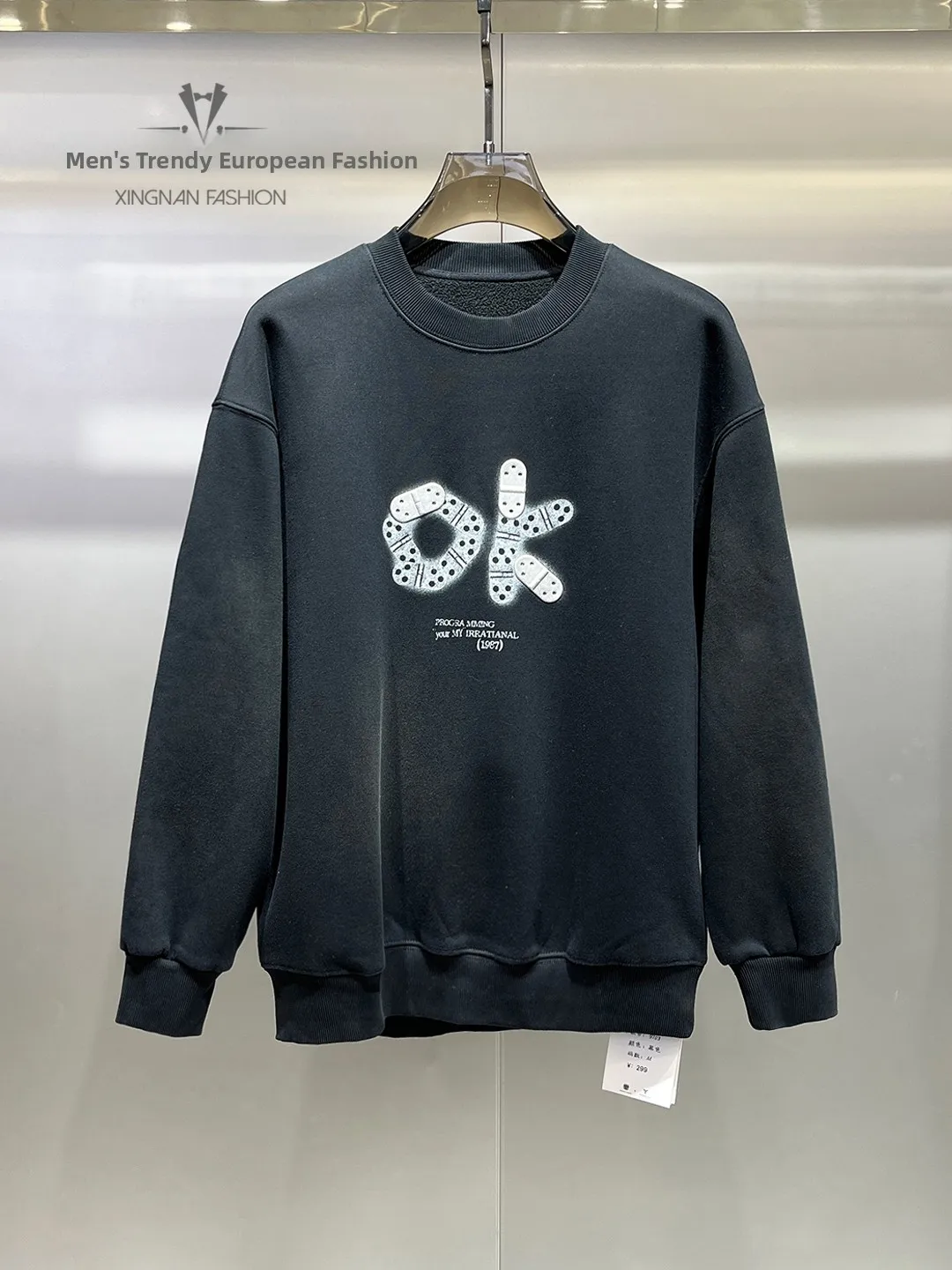 

Thiened Fce Hoodie Sweatirt Men's Casual round Ne Printed Loose Fit Youthful Winter 2025 Faionable Streetwear