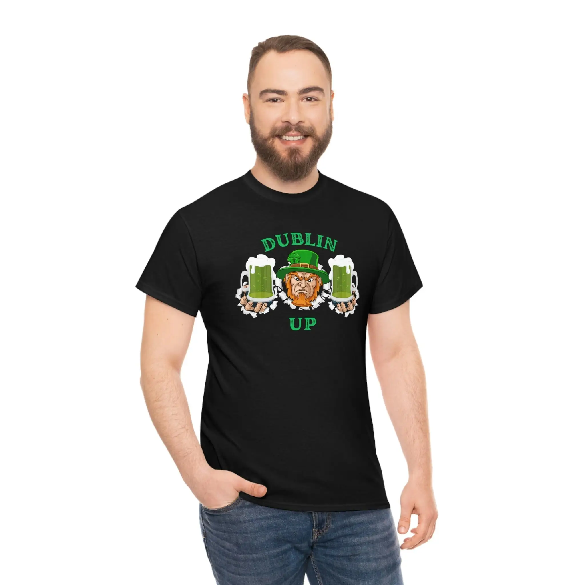 Dublin up St Patricks Day T Shirt Leprechaun Drunken