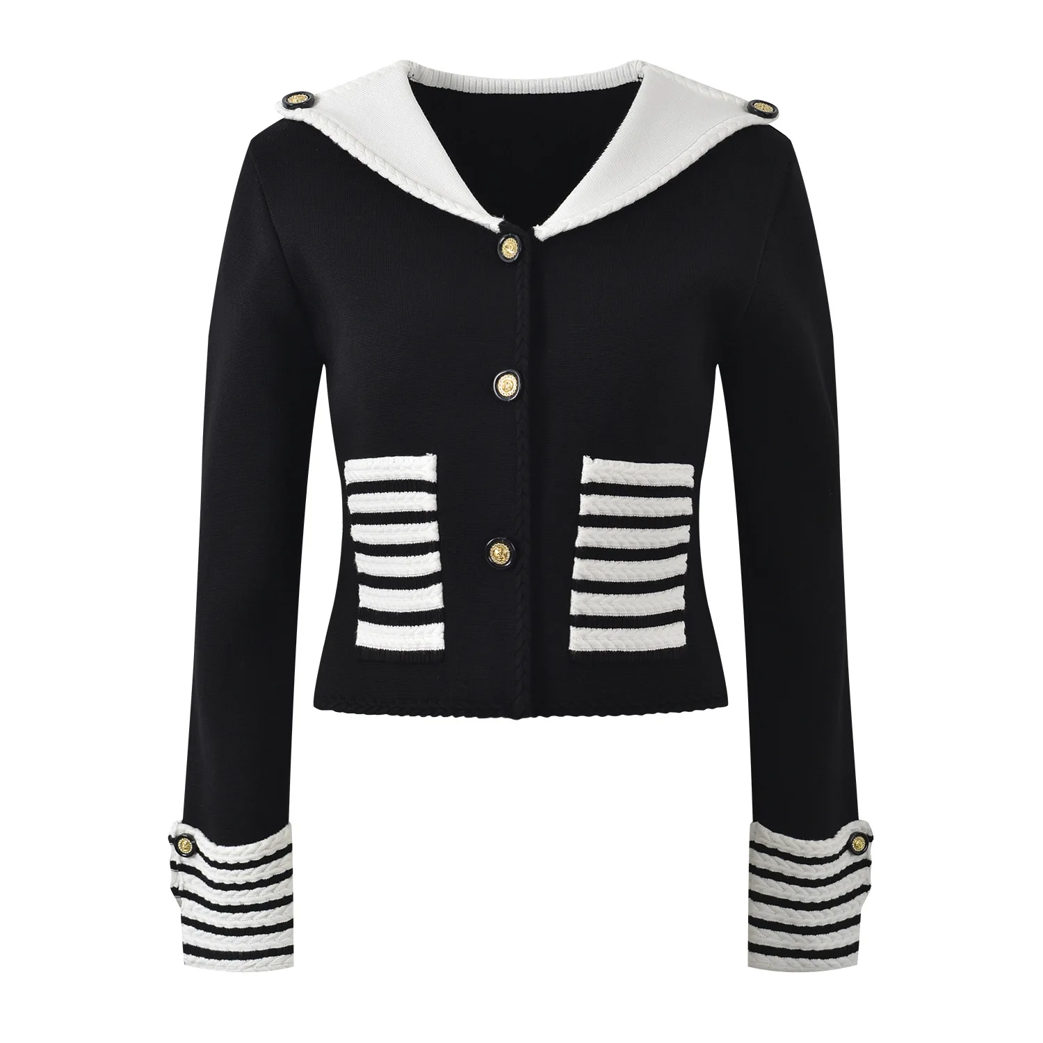 ZJYT Autumn Winter Women's Knitted Suit Striped Cardigan Sweater Top and Skirt 2 Pieces Set Color Block Outfit Black