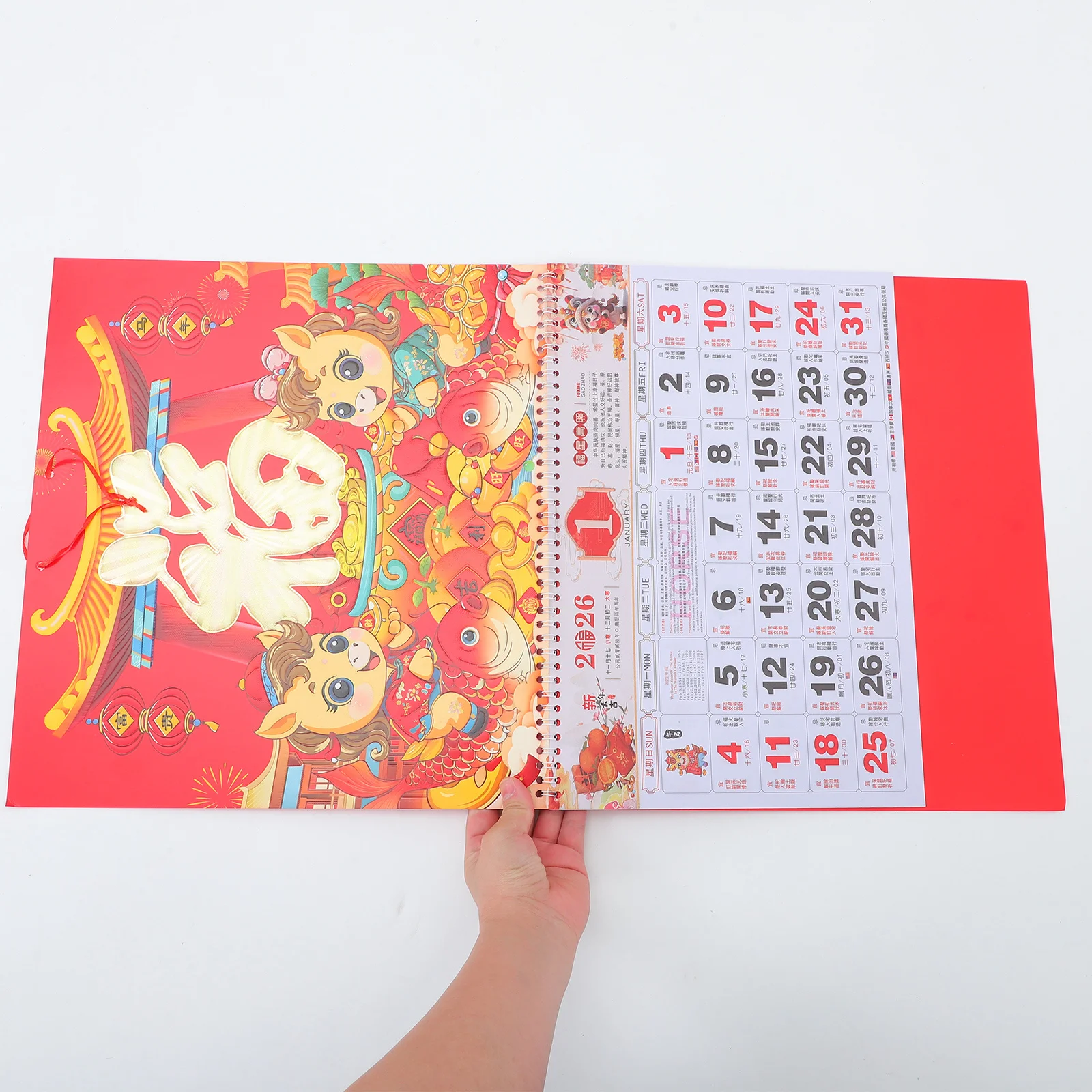 

2026 Hanging Calendar: Traditional Horse Year Lunar Calendar With Multi-Country Holidays Clear Monthly Layout Tear-Off Daily