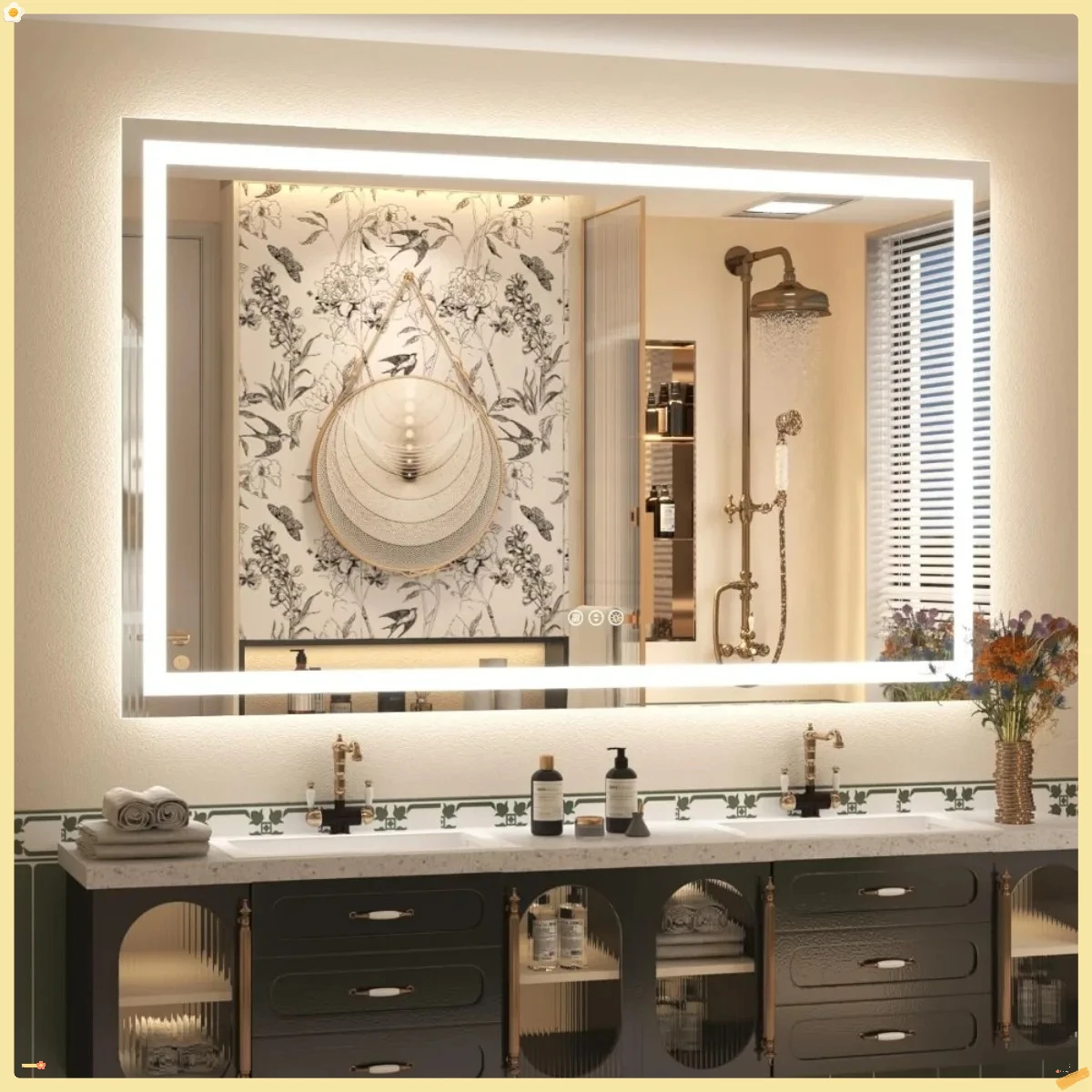 กระจกห้องน้ำแบบมีไฟขนาด 60x40 นิ้ว สำหรับติดผนัง, กระจกแต่งหน้าแบบมีไฟ LED, ปรับความสว่างได้, ป้องกันฝ้า, ได้รับการรับรองมาตรฐาน ETL