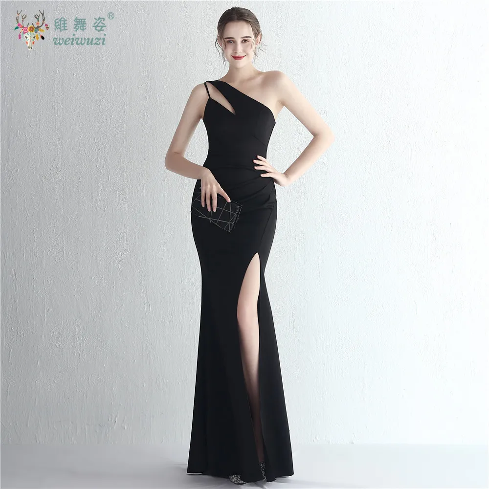 

Sexy One Shoulder Black White Satin Slit Maxi Summer Dress Women Luxury Wedding Birthday Prom Dress Elegant Evening Long Dresses