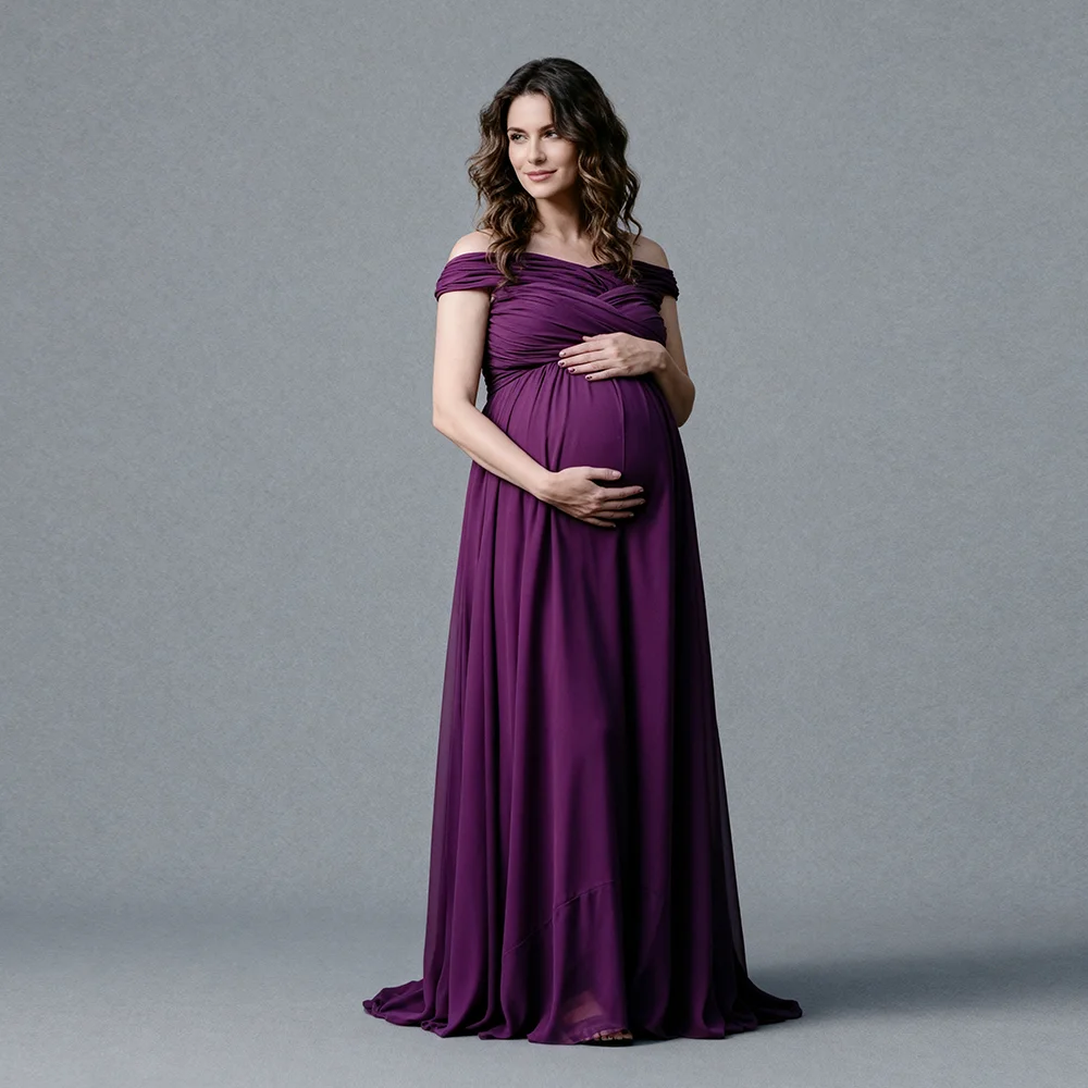 

Платье для беременных для фотосессии, с открытыми плечами, с драпировкой на груди, струящееся шифоновое платье для беременных женщин, платье для вечеринки в честь рождения ребенка, женское платье YE6413D