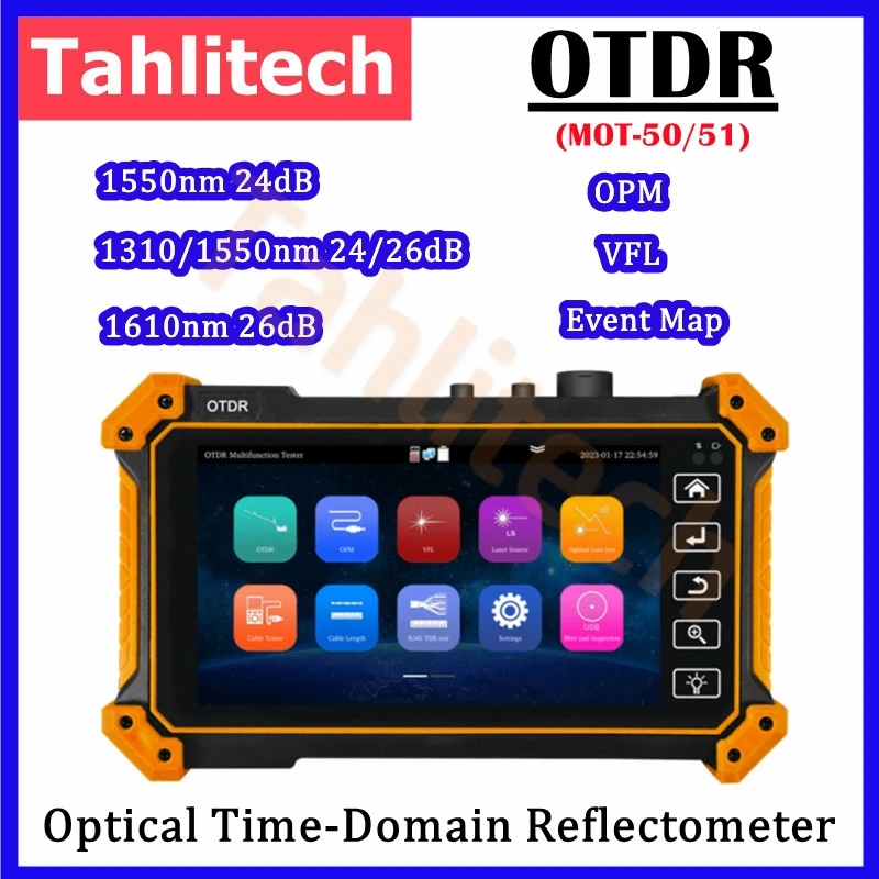 MINI OTDR 1310/1550nm 26/24dB Fiber Optic Reflectometer Touch Screen VFL OLS OPM Event Map Ethernet Cable Tester