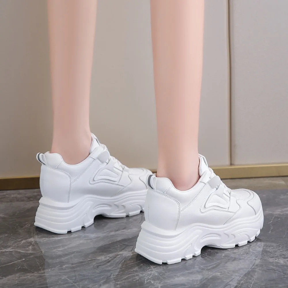 White Platform Women\'s Sneakers New Spring Lace-Up Thick Bottom Vulcanize Shoes Woman Pu Leather Breathable Sports Shoes Ladies
