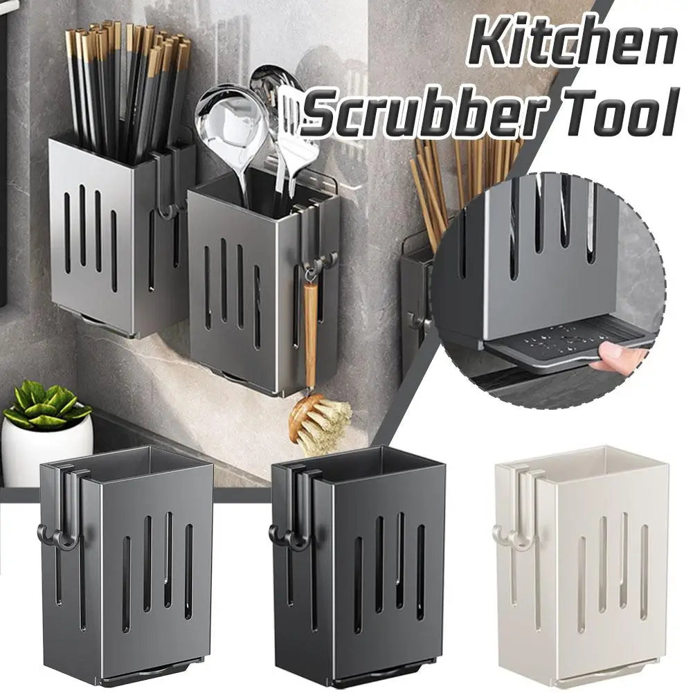 Porta bacchette da cucina multifunzionale, scatola portaoggetti autoportante montata a parete, posate, stoviglie, organizer Q4G5