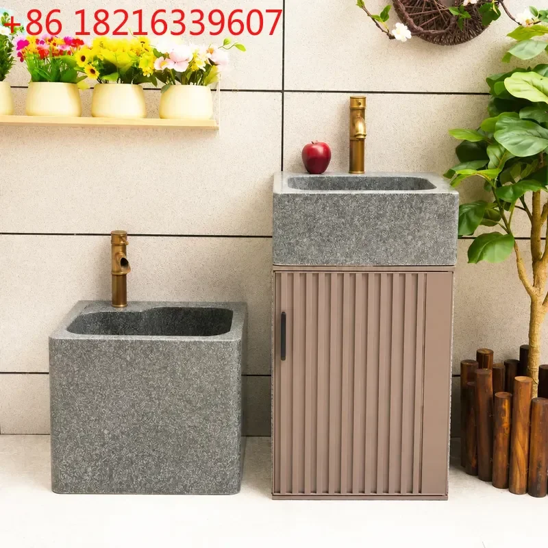 YAO Outdoor Column Basin Floor to Ceiling Stone Washbasin Garden Marble Sink Natural Rock Pedestal Washstand for Patio Yard Deco