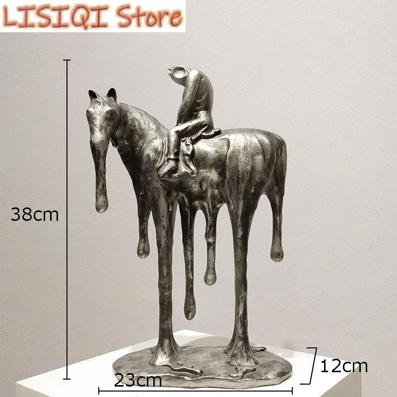 New Silver Horse Resin Sculpture Knight Character Ornaments Decoration Fluid Rider Decorative Figurines Resin Home Accessories