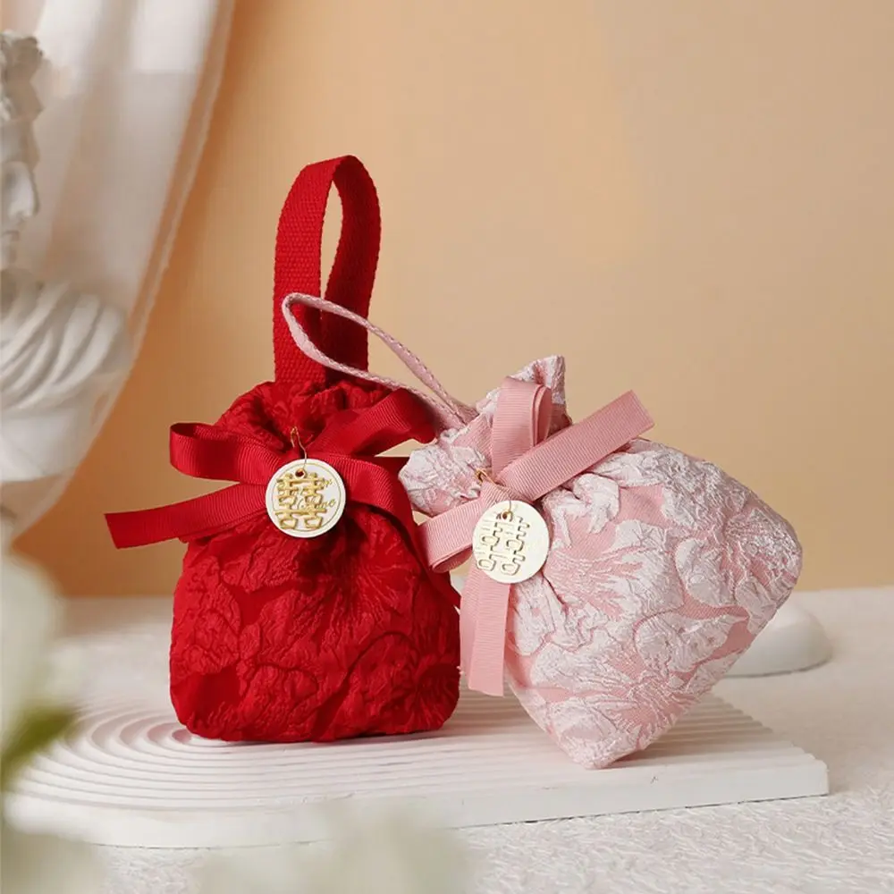 Bowknot Red Handbag New Year Drawstring Bag Korean Style Large Capacity Festive Sugar Bag Dragon Year Tote Bag view 2
