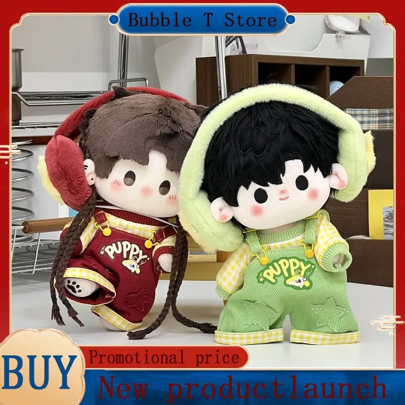 

Pudding Apple Puppy 20cm Plush Doll Clothes 3 Piece Set Cute Puppy Suspender Pants Plaid Top Furry Earmuffs For Stuffed Dolls