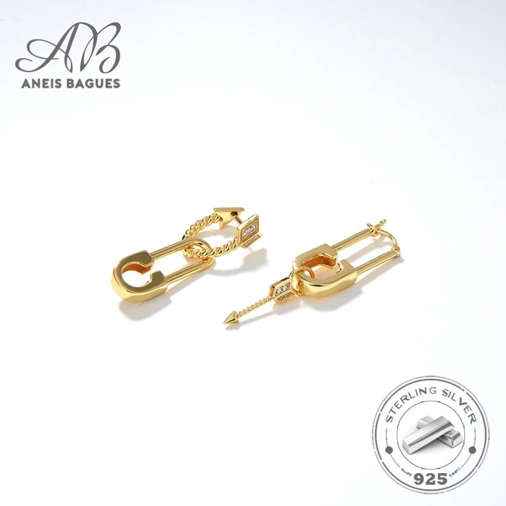 Aneis Bagues Vintage 925 Sterling Silver Gold Plated Personality Irregular Design Paper Clip Earrings For Women Jewelry Fine