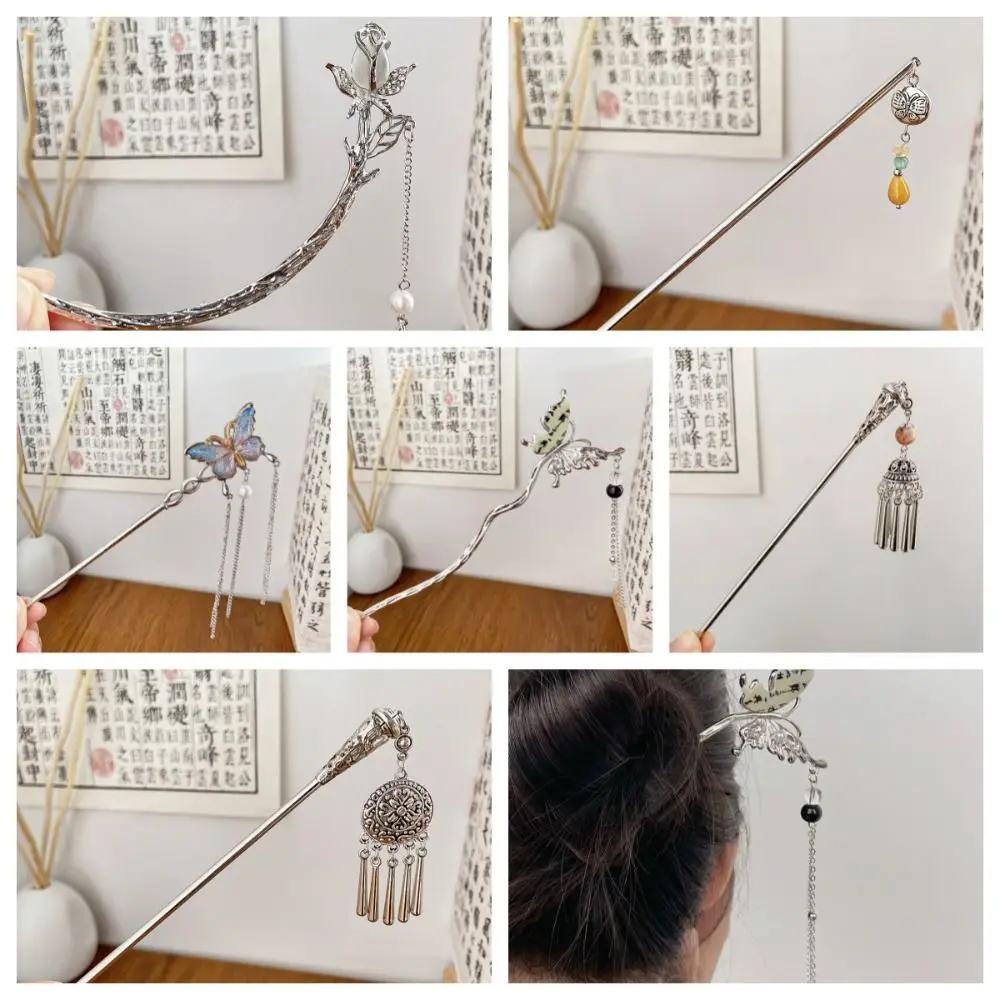 Metal Butterfly Hair Stick Elegant Tassel Hair Fork Hanfu Hair Stick Hair Chopsticks Hair Accessories Geometry Hair Clip Ladies