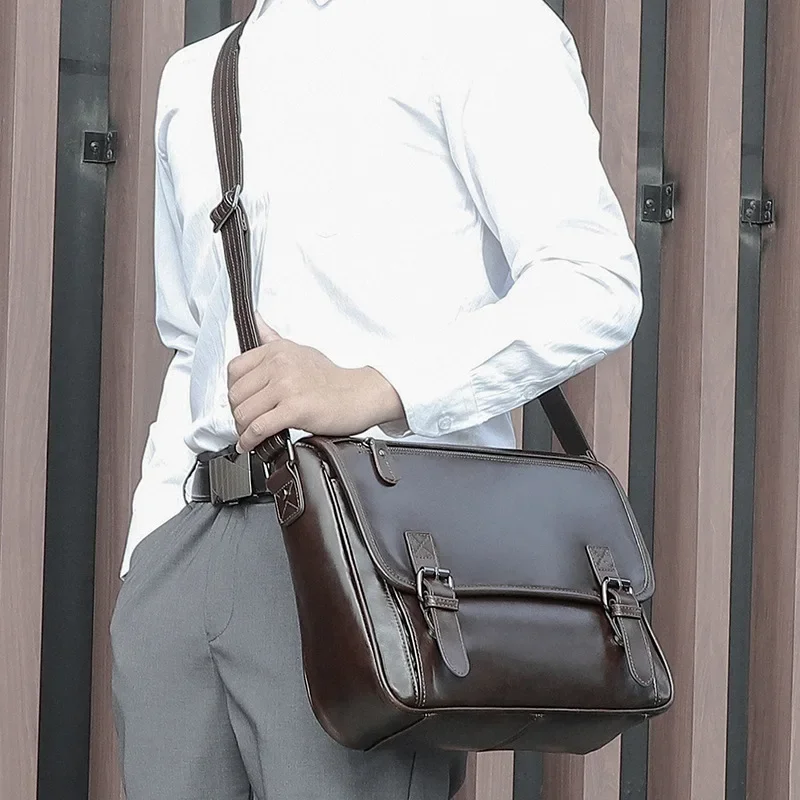 Men Genuine Leather Vintage Business Men's Travel Bags Tote Men Messenger Bags Briefcase 13 Inch Laptop Bag for Men LI-1764