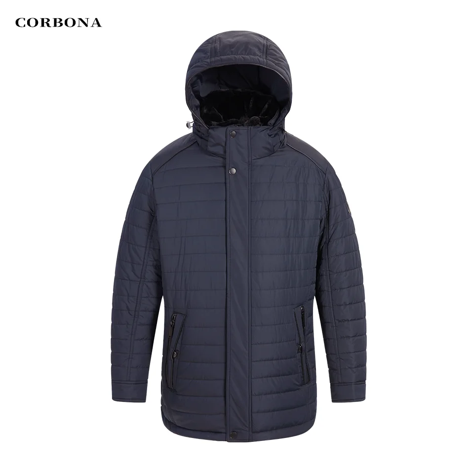 CORBONA-abrigo grueso a prueba de viento para hombre, Parka con capucha oscura, forro de algodón, cuello de piel, alta calidad, invierno, 2024