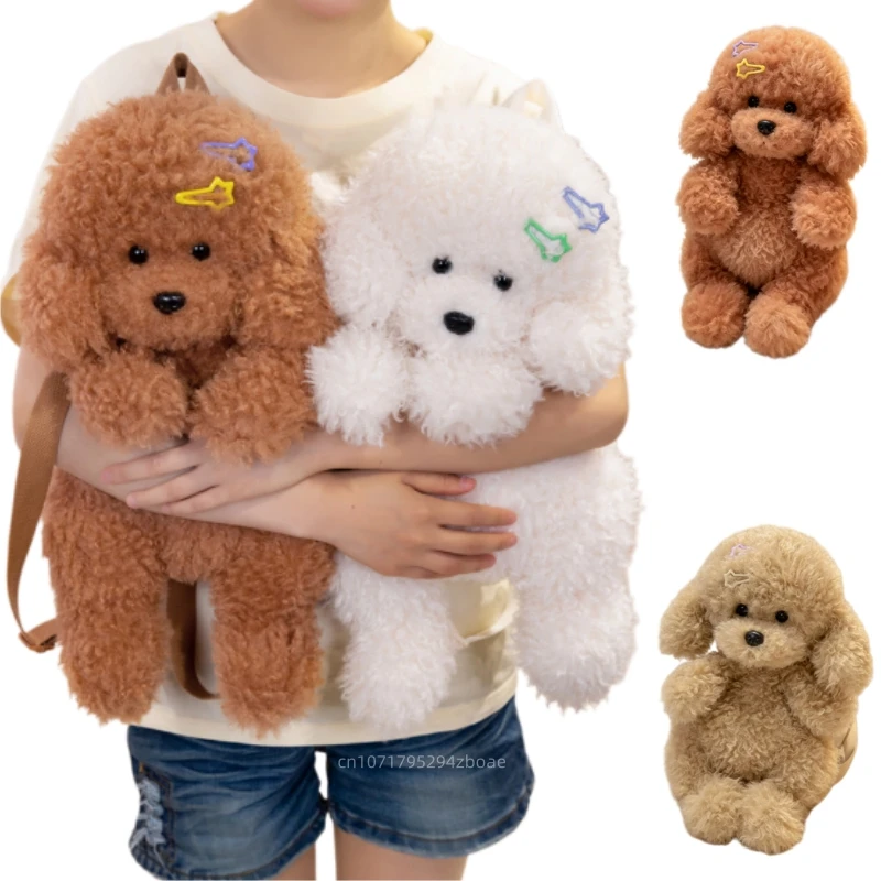 

45cm Cute Soft White Brown Teddy Dog Plush Backpack Creative School Bag Sofa Girls Kids Birthday Christmas Presents Home Decor