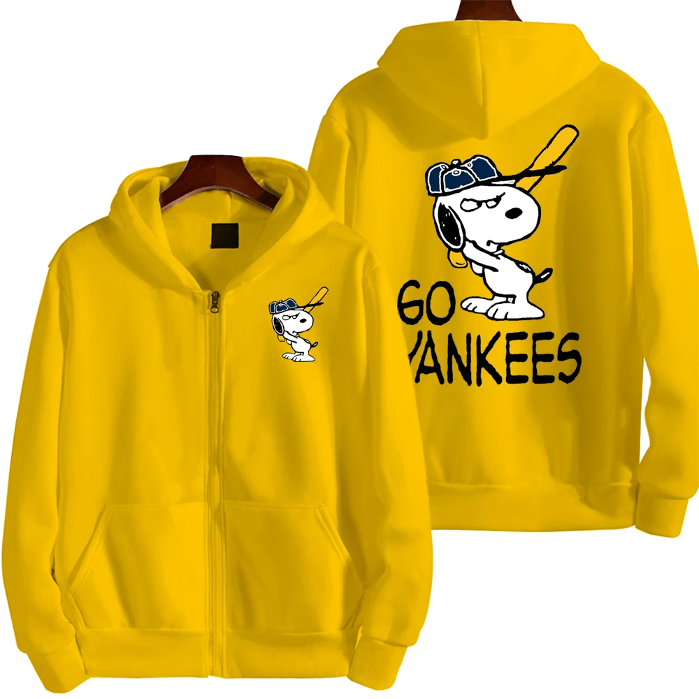 Snoopy Passionate about baseball Men Hoodie Spring Autumn Women Oversized Sweatshirt With Zipper New Cartoon Anime Couple Coat