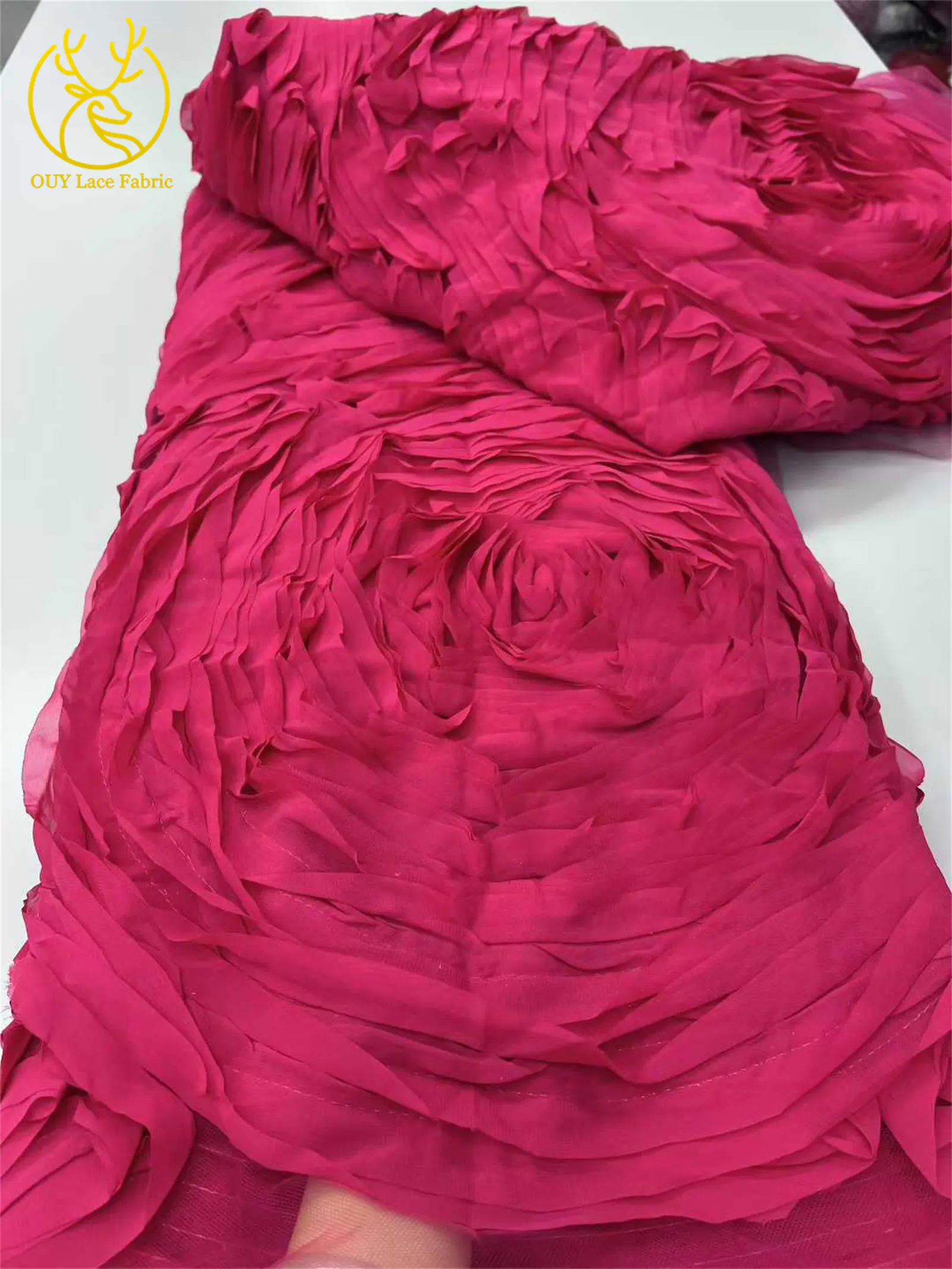 最新の 3D 大花柄フレンチチュールレース生地 2025 ナイジェリアアフリカのウェディングレース生地ウェディングパーティードレスに適した