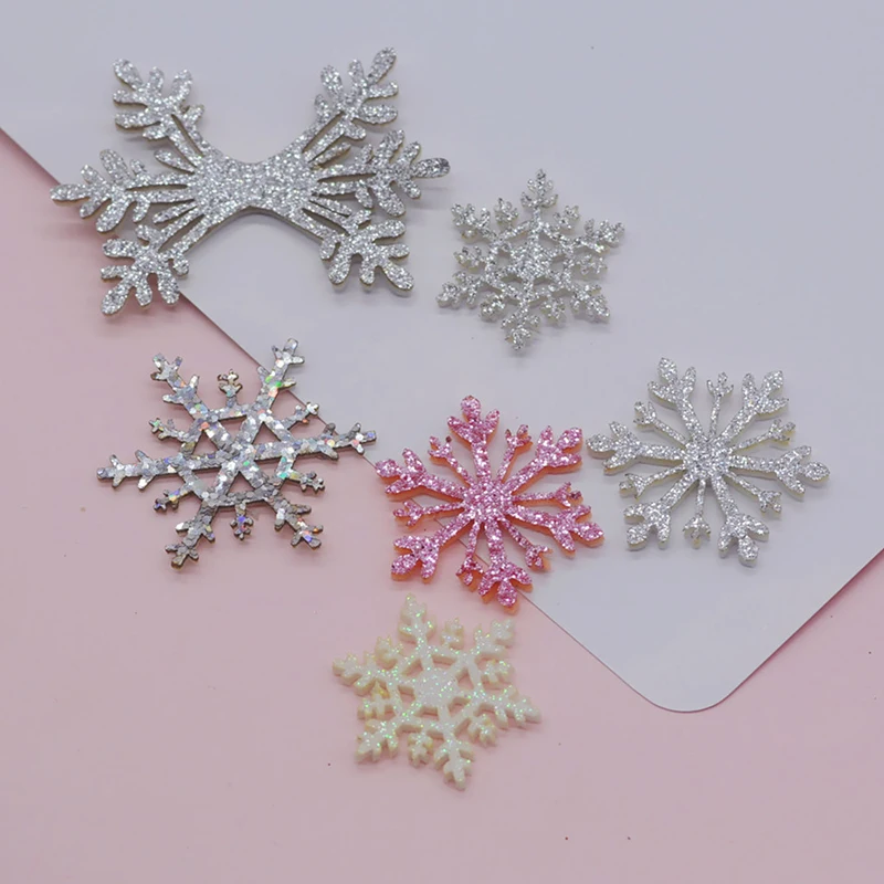 40Pcs/LOT Multi Style Shiny Glitter Snowflake Shape Padded Appliques For DIY Headwear Hair Clips Decor Clothes Hat Shoes Patches