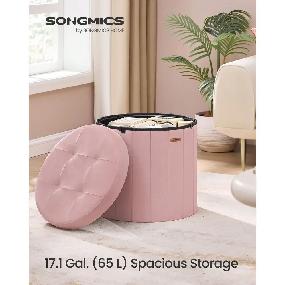 

Round Storage Ottoman, Folding Footrest Stool With Removable Lid, Easy Assembly, Velvet Vanity Stool For Bedroom, Living Room,