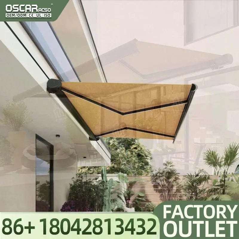 Motorized Retractable Sunshade with Aluminum Frame Acrylic Material for Coffee Shop Garden Patio  Retractable Awning