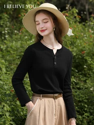 I BELIEVE YOU Purple V-Neck Slim Fit Long Sleeved T-shirt for Women Fall Clothes 2024 Women Solid Office Lady Tops 2241015475