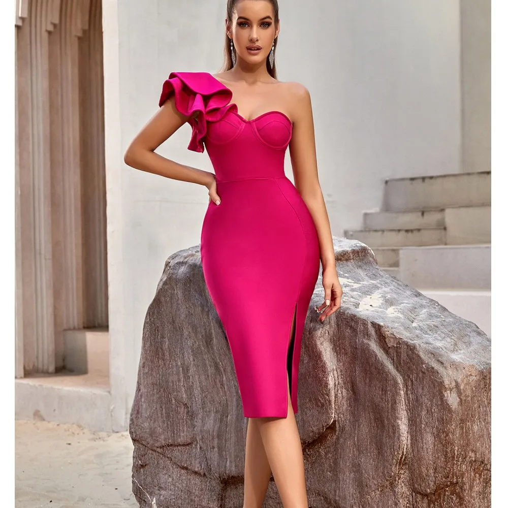 

2023 Red New Sexy Thin Long Bandage Dress Elegant Rayon Casual Sleeveless Bodycon Celebrity Party Dress